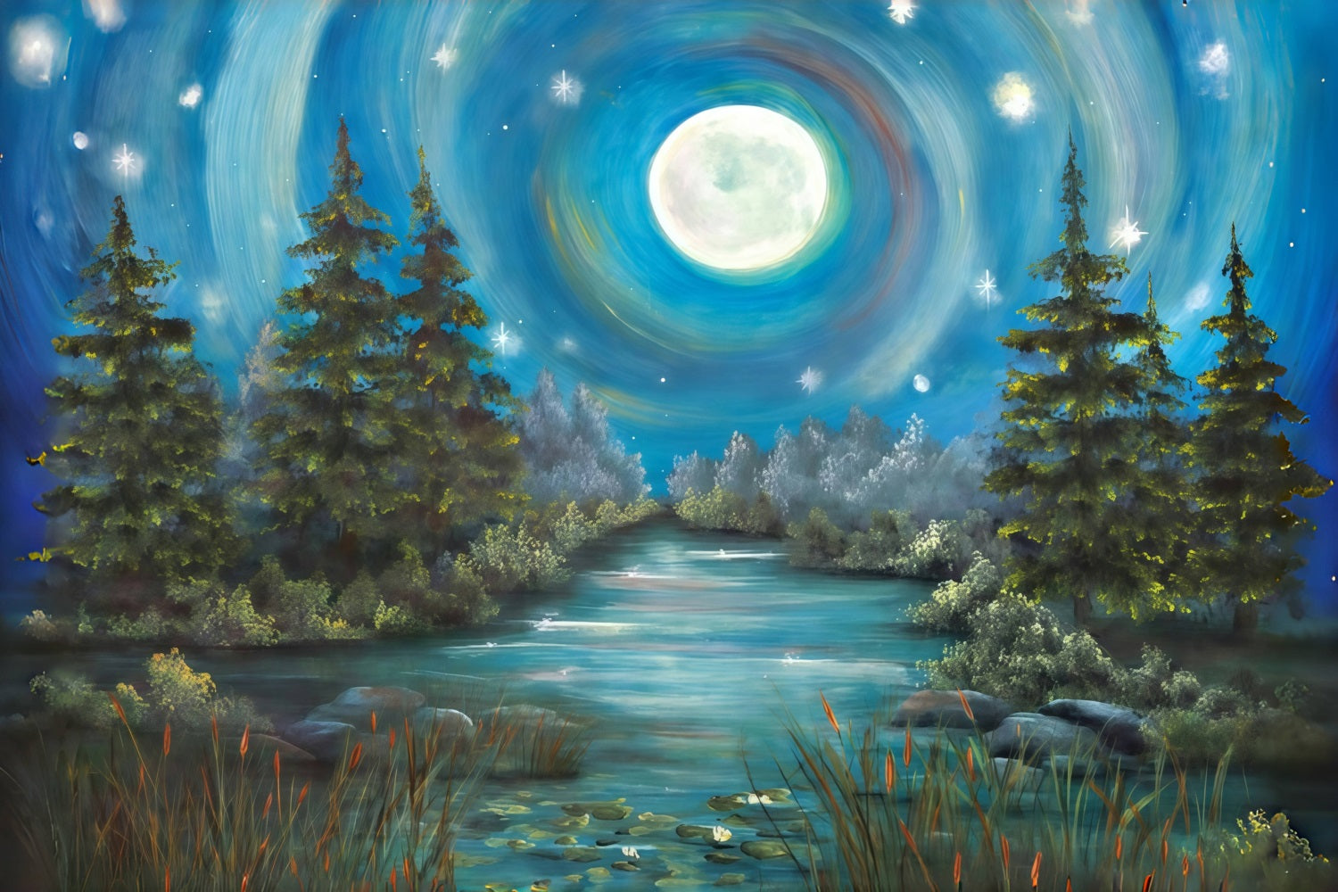 Forest Backdrop Moonlit Forest River Newborn Photo Backdrop MRR10-33