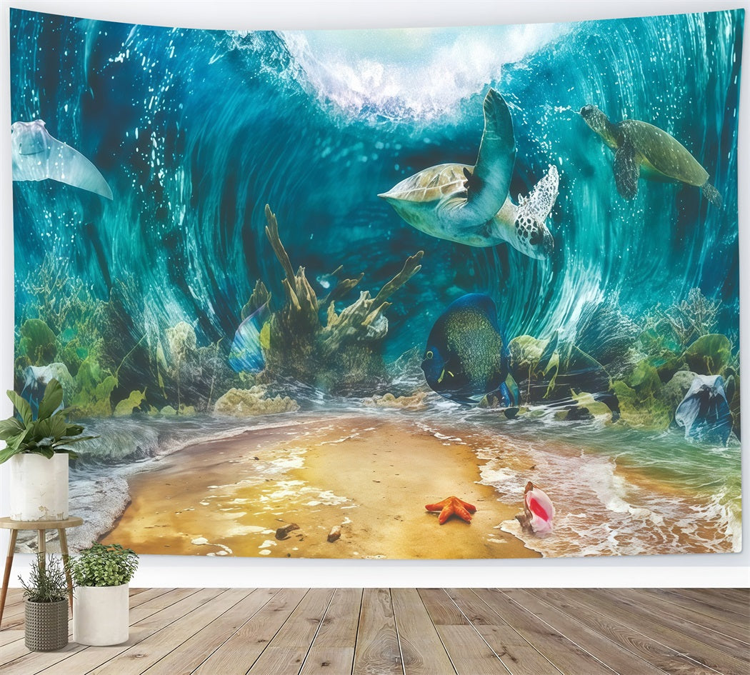 Cake Smash Backdrop Underwater Sea Life Turtles 1st Birthday Backdrop MRR10-37