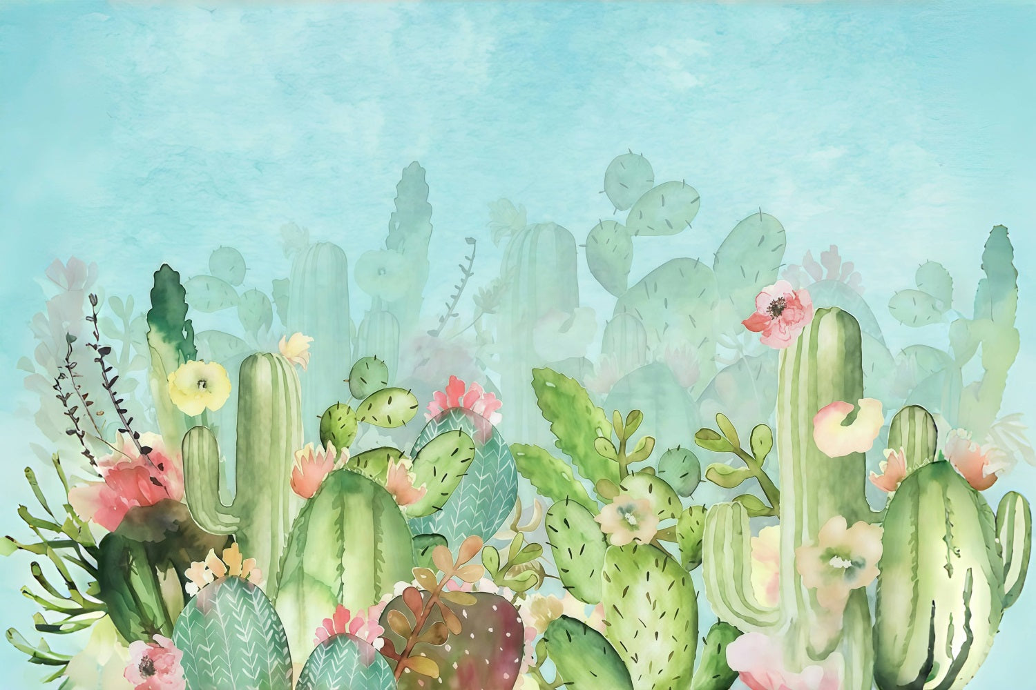 Kids Photo Backdrop Cactus Garden Flowers Newborn Backdrop MRR10-39
