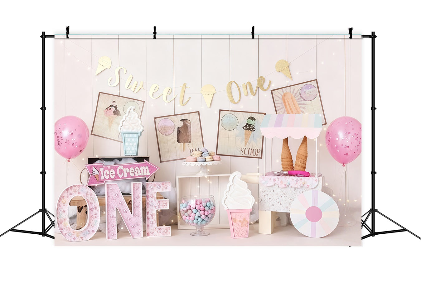 1st Birthday Backdrop Sweet Ice Cream Party Cake Smash Backdrop MRR10-41