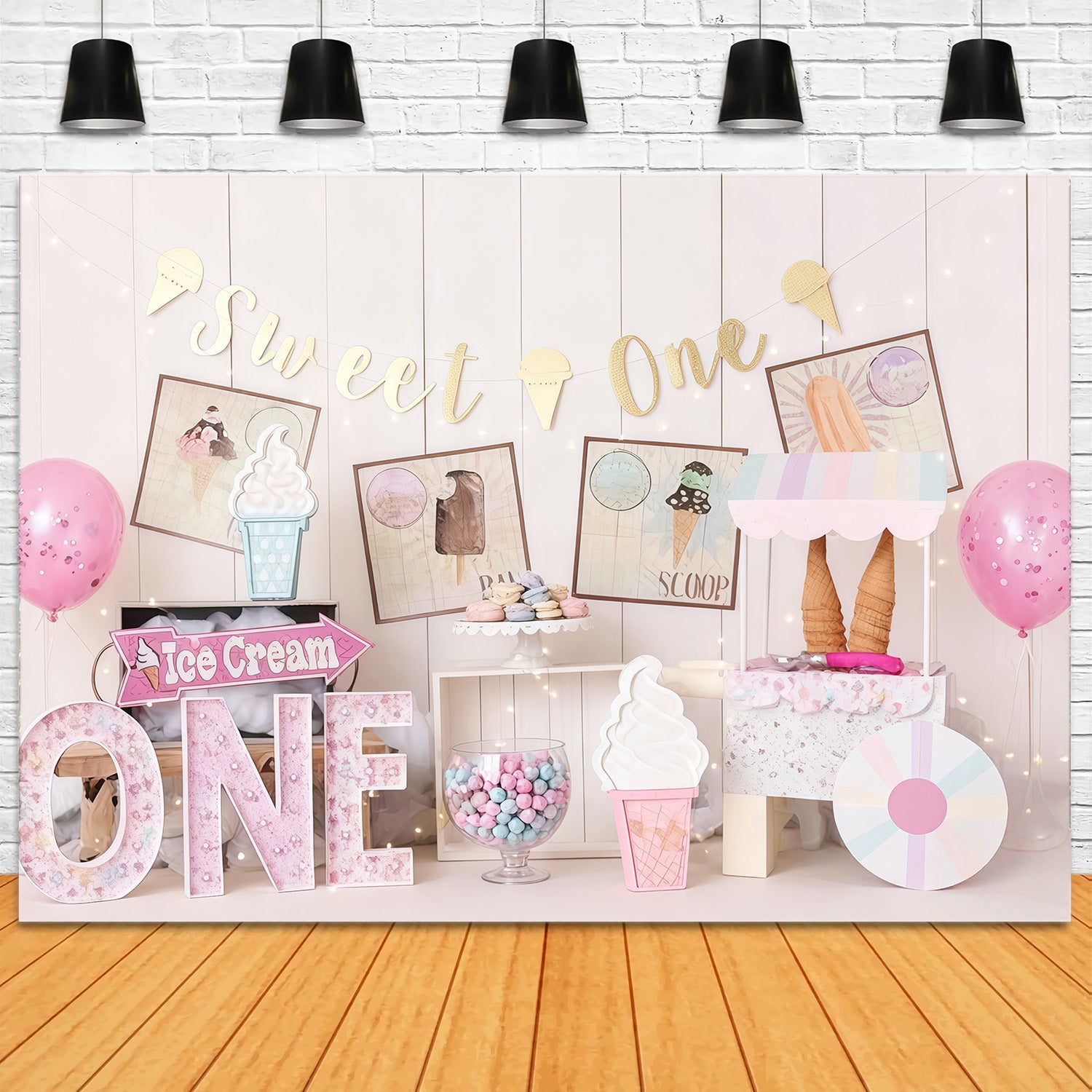 1st Birthday Backdrop Sweet Ice Cream Party Cake Smash Backdrop MRR10-41