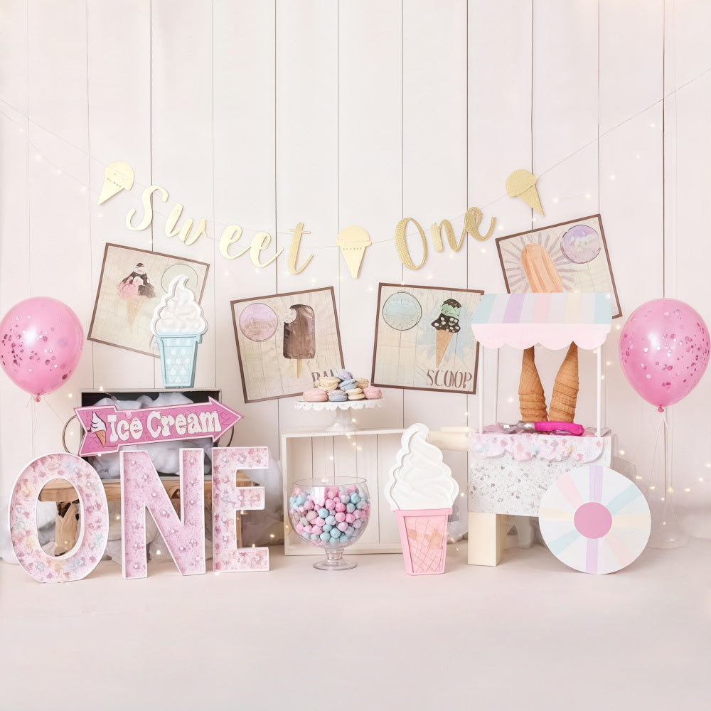 1st Birthday Backdrop Sweet Ice Cream Party Cake Smash Backdrop MRR10-41