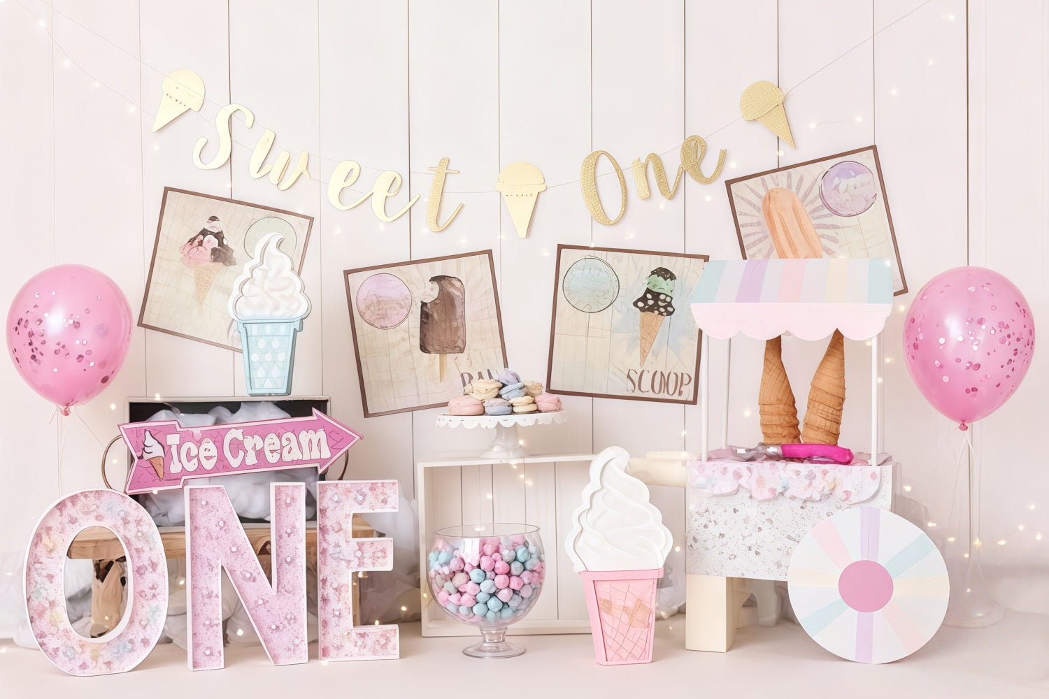 1st Birthday Backdrop Sweet Ice Cream Party Cake Smash Backdrop MRR10-41