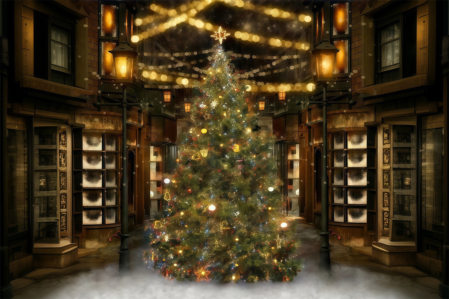 Christmas Tree Backdrop Festive Night Street Christmas Backdrop MRR10-42