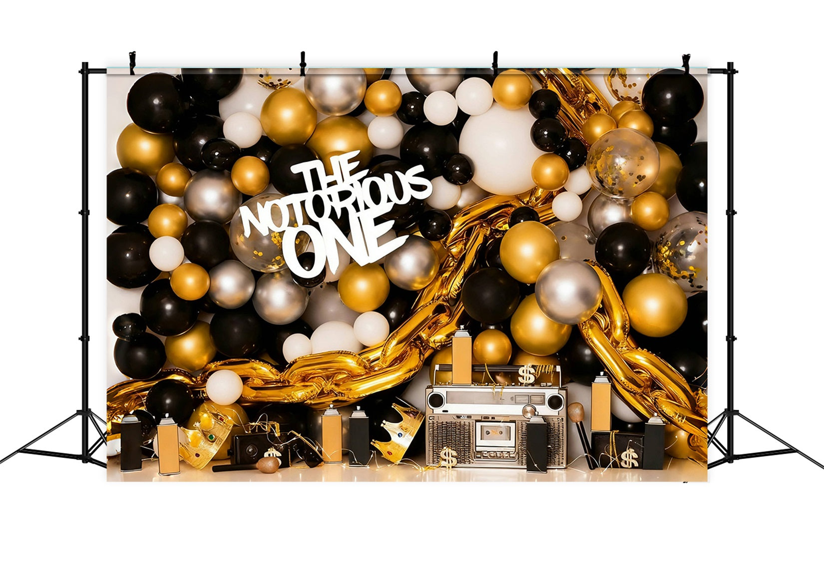 Cake Smash Backdrop Gold Black Balloons 1st Birthday Backdrop MRR10-43