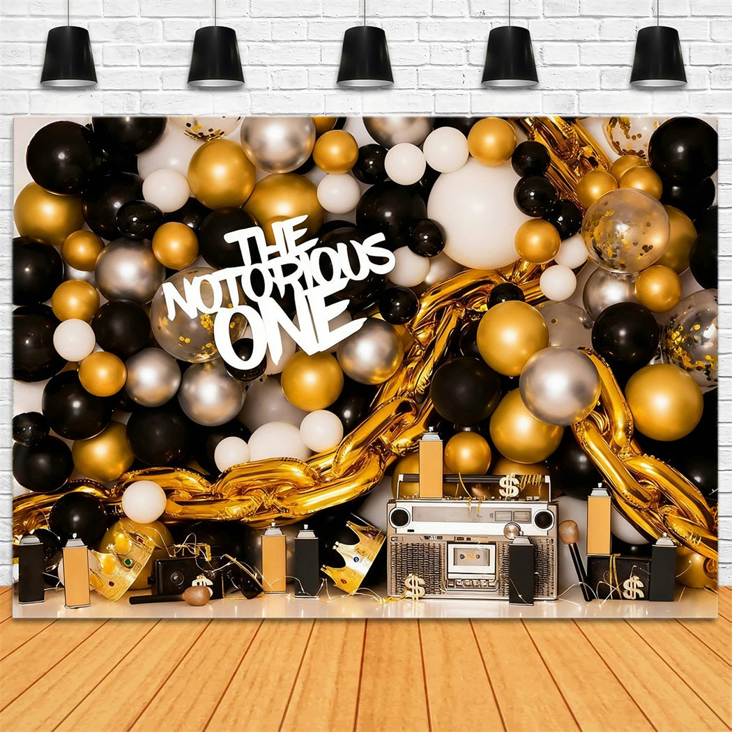 Cake Smash Backdrop Gold Black Balloons 1st Birthday Backdrop MRR10-43