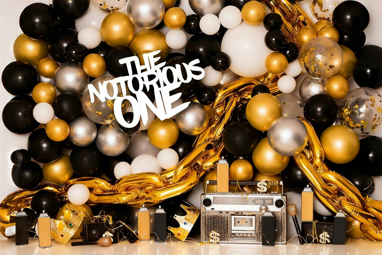 Cake Smash Backdrop Gold Black Balloons 1st Birthday Backdrop MRR10-43
