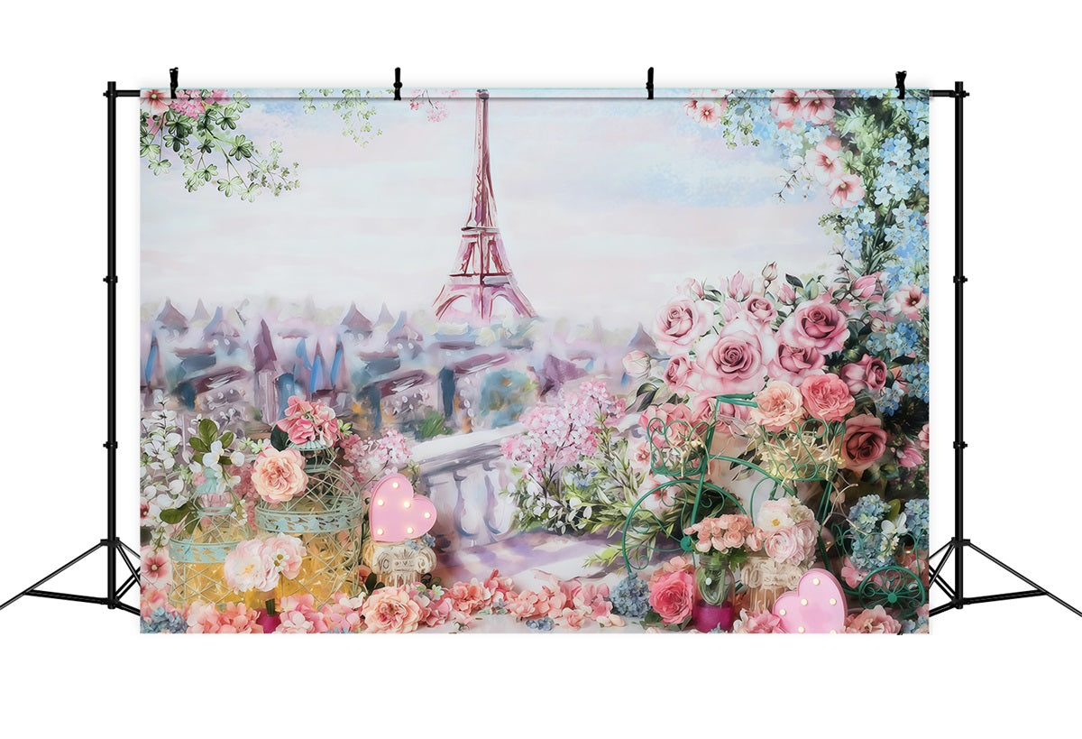 Cake Smash Backdrop Eiffel Tower Spring Floral Birthday Backdrop MRR10-45