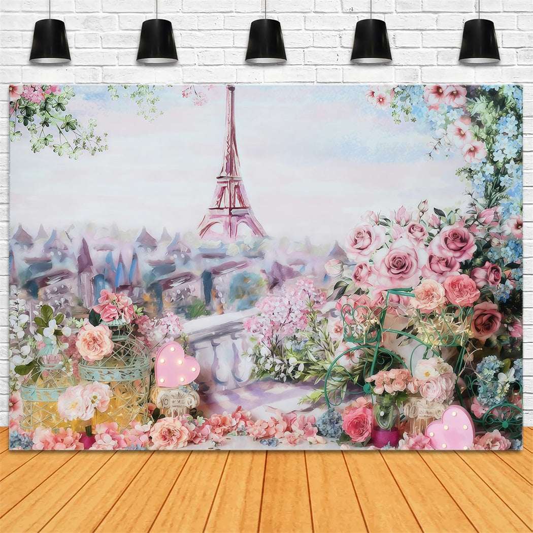 Cake Smash Backdrop Eiffel Tower Spring Floral Birthday Backdrop MRR10-45