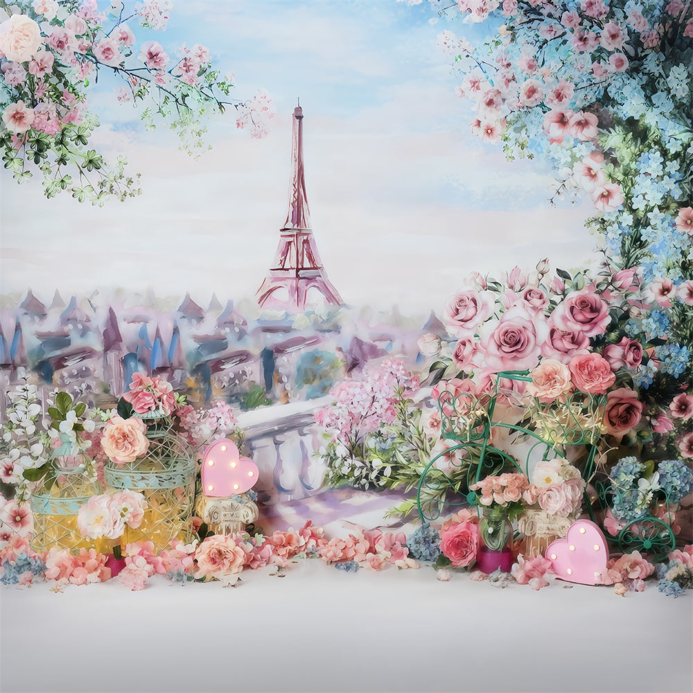 Cake Smash Backdrop Eiffel Tower Spring Floral Birthday Backdrop MRR10-45