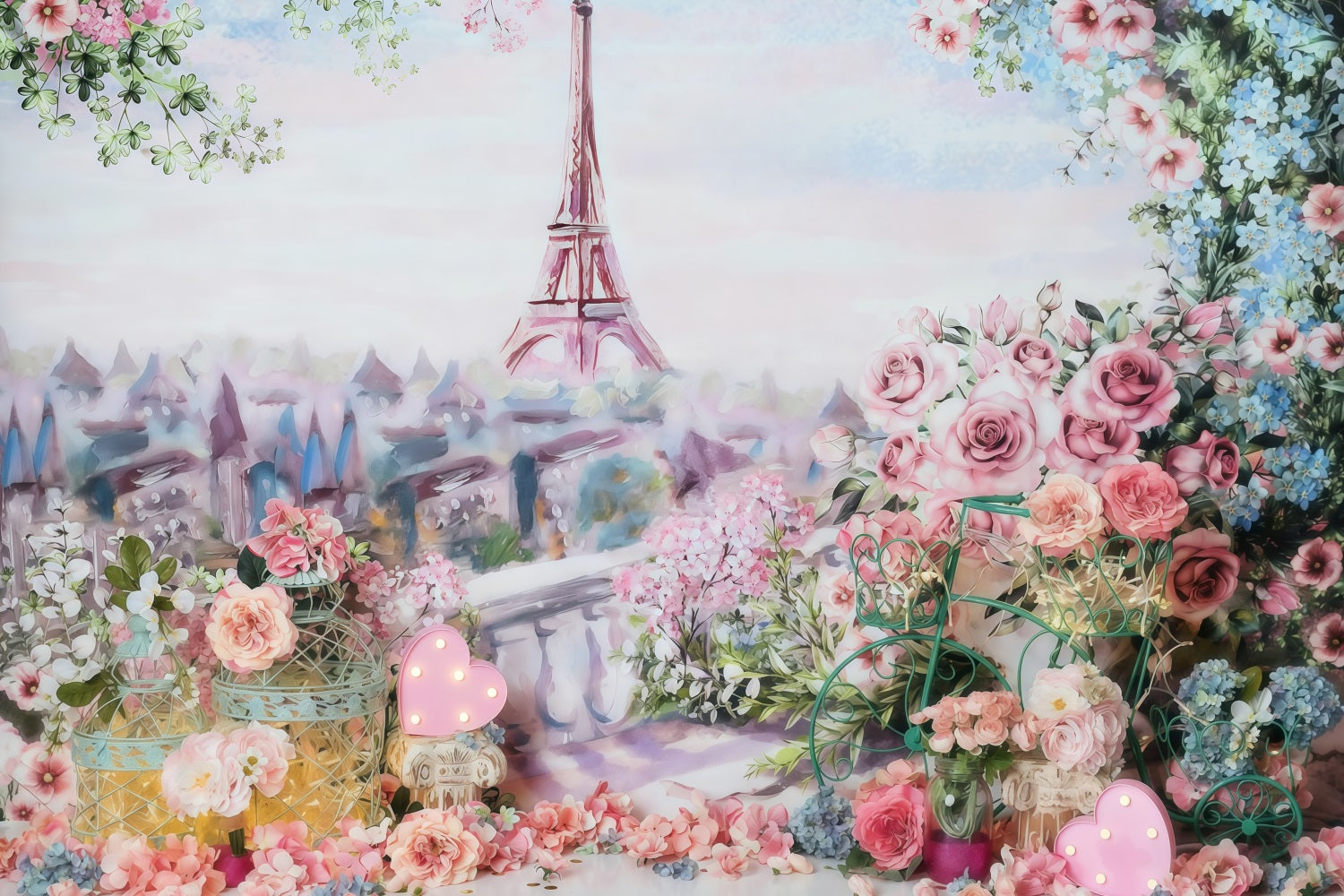 Cake Smash Backdrop Eiffel Tower Spring Floral Birthday Backdrop MRR10-45