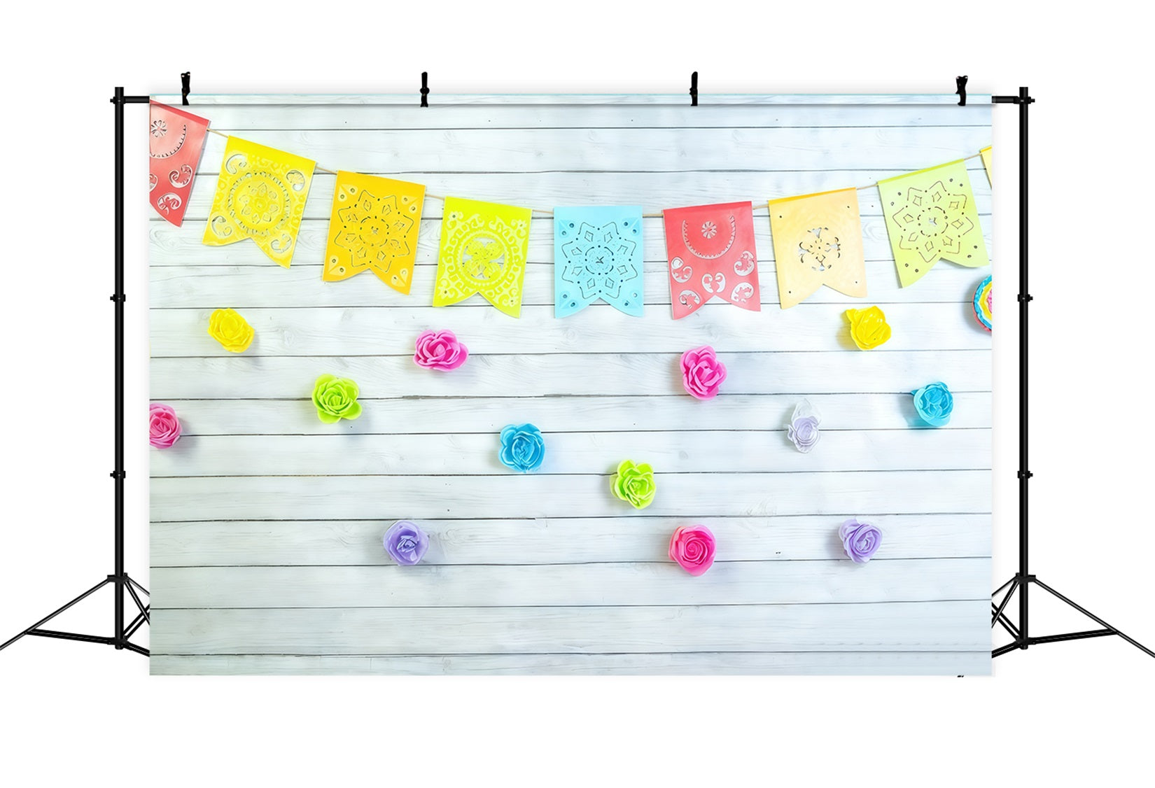 1st Birthday Backdrop Colorful Floral Garlands Flags Cake Smash Backdrop MRR10-46