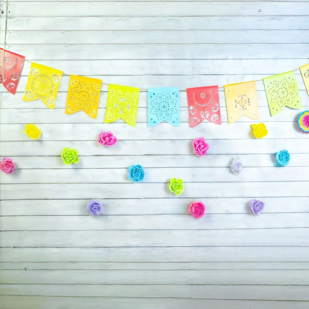 1st Birthday Backdrop Colorful Floral Garlands Flags Cake Smash Backdrop MRR10-46