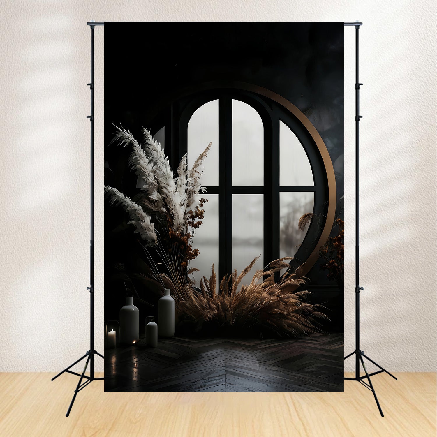 Boho Backdrop Dark Window Pampas Grass Bohemian Backdrop MRR10-53