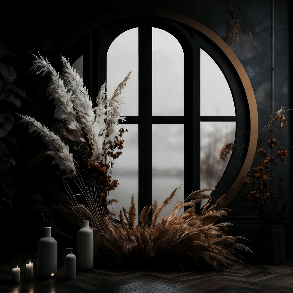 Boho Backdrop Dark Window Pampas Grass Bohemian Backdrop MRR10-53