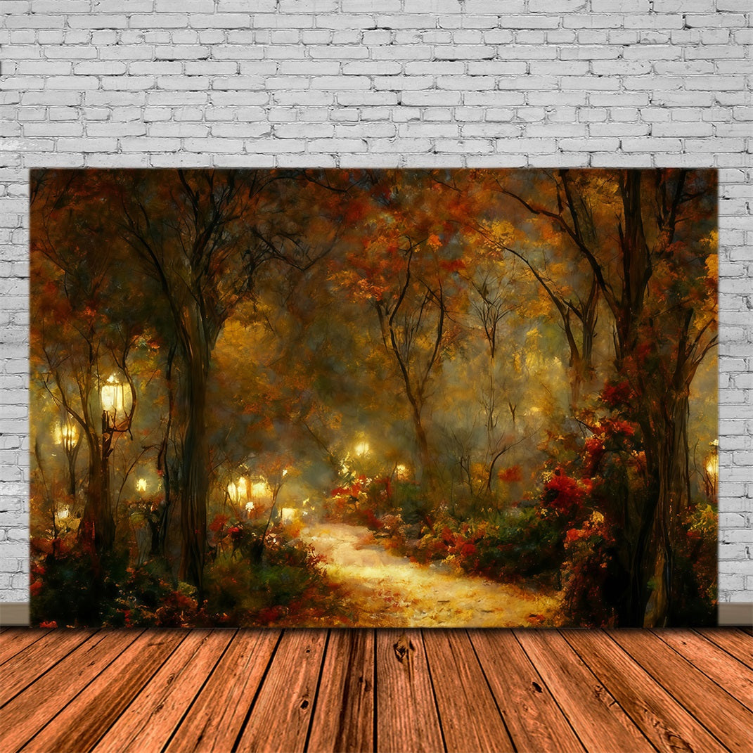 Fall Leaves Backdrop Autumn Pathway Lanterns Autumn Backdrop MRR10-54