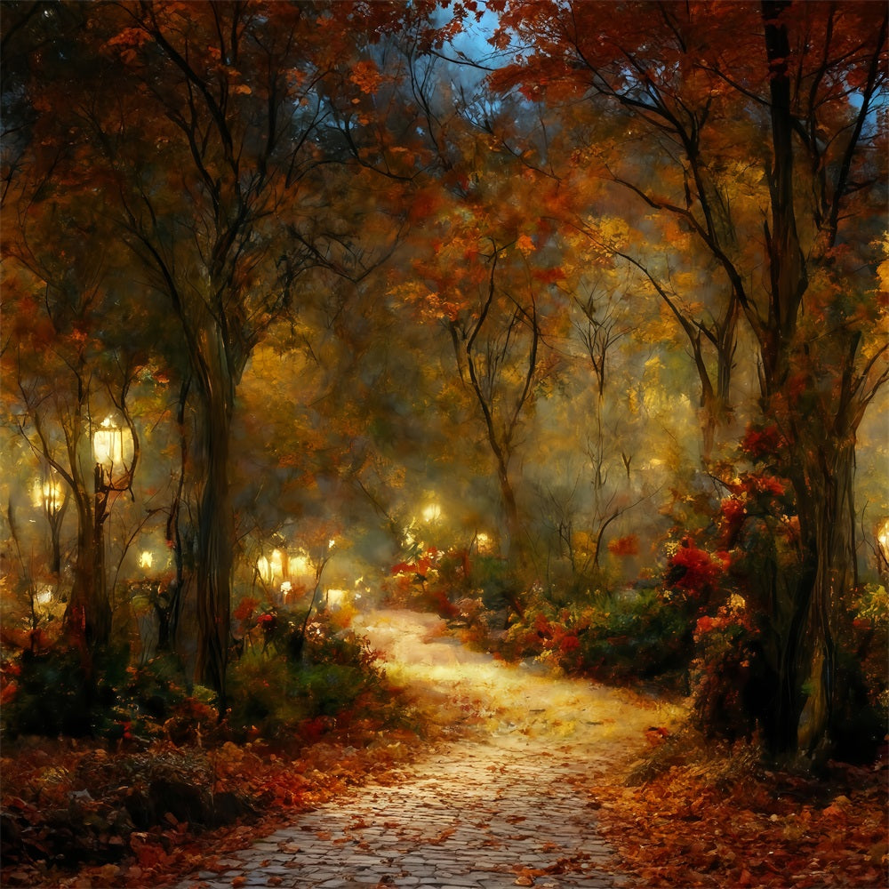 Fall Leaves Backdrop Autumn Pathway Lanterns Autumn Backdrop MRR10-54