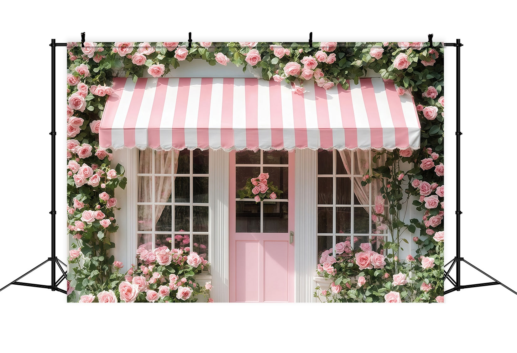Valentines Photo Backdrop Pink Rose Cottage Front Valentine Day Backdrop MRR11-107