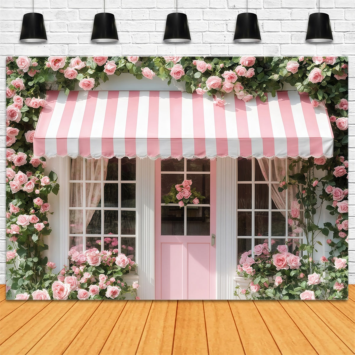 Valentines Photo Backdrop Pink Rose Cottage Front Valentine Day Backdrop MRR11-107