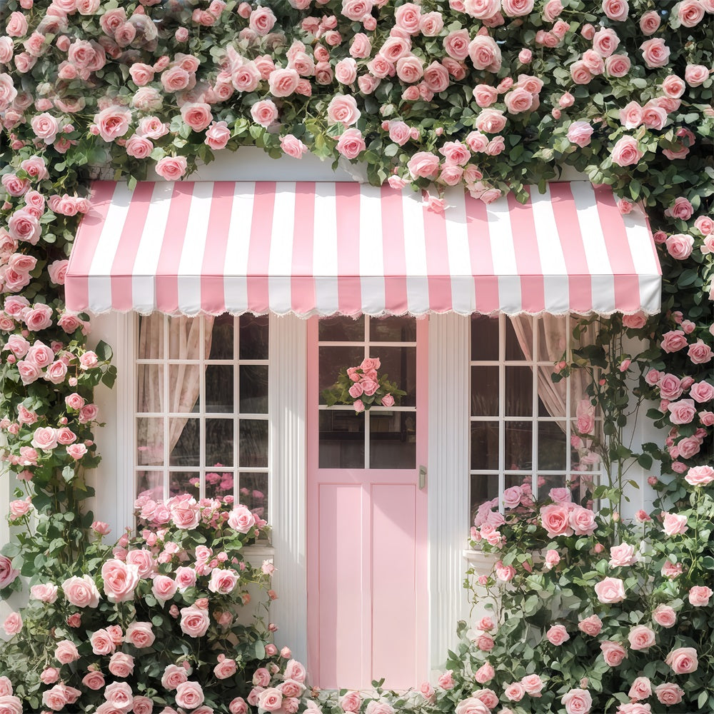 Valentines Photo Backdrop Pink Rose Cottage Front Valentine Day Backdrop MRR11-107