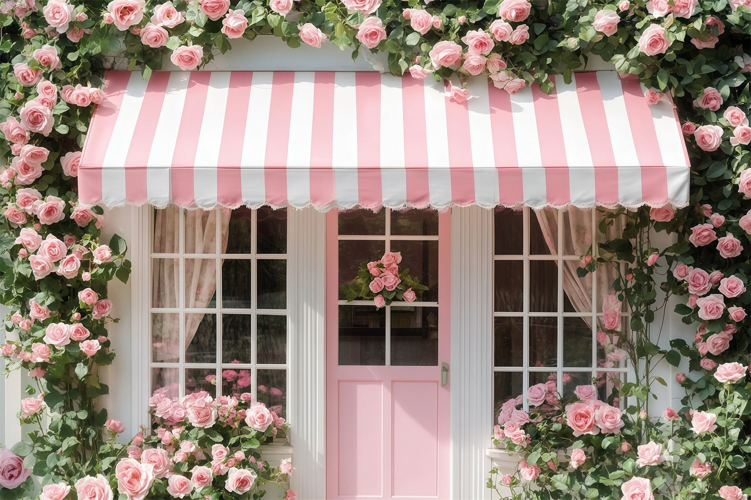 Valentines Photo Backdrop Pink Rose Cottage Front Valentine Day Backdrop MRR11-107