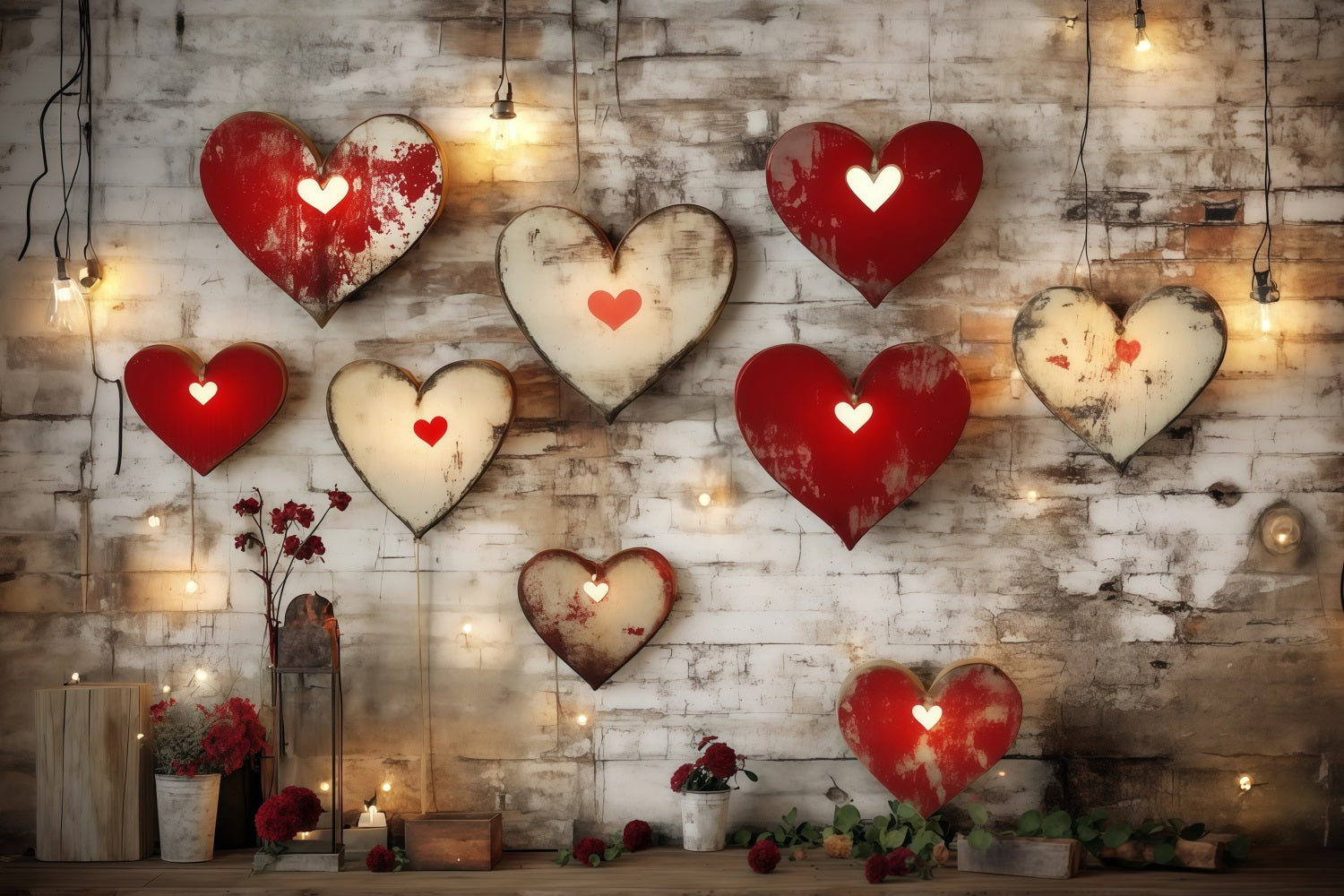 Valentine's Day Hearts Backdrop Rustic Metal Heart Wall Valentine Backdrops MRR11-108