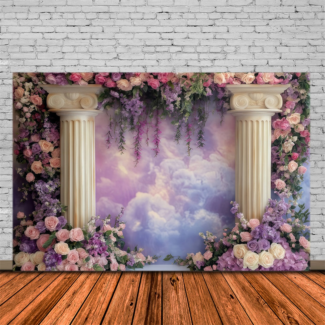 Valentines Day Photo Backdrop Romantic Floral Column Arch Valentine Backdrops MRR11-109