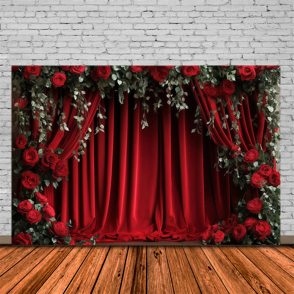 Valentine's Day Photography Backdrop Red Curtain Flower Valentines Backdrop MRR11-112