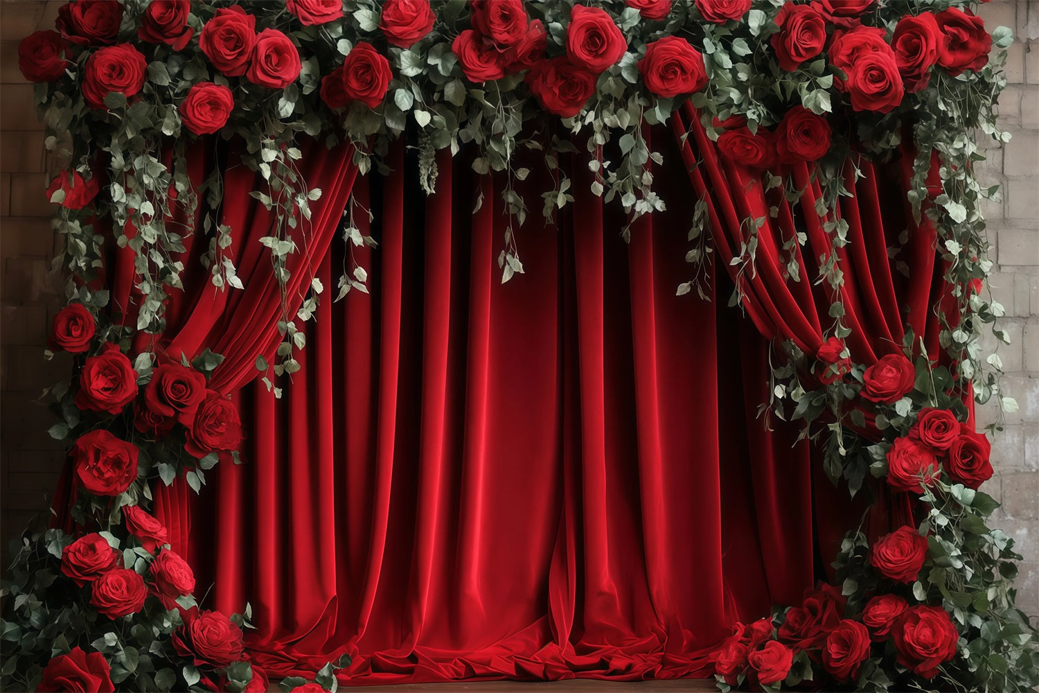 Valentine's Day Photography Backdrop Red Curtain Flower Valentines Backdrop MRR11-112