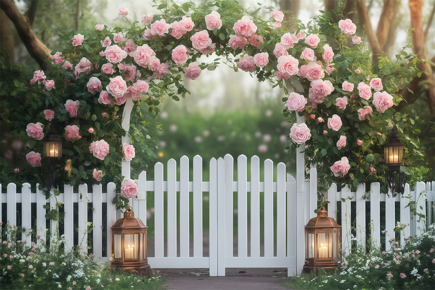 Valentine Photo Booth Backdrop Pink Rose Flower Garden Valentines Backdrop MRR11-113