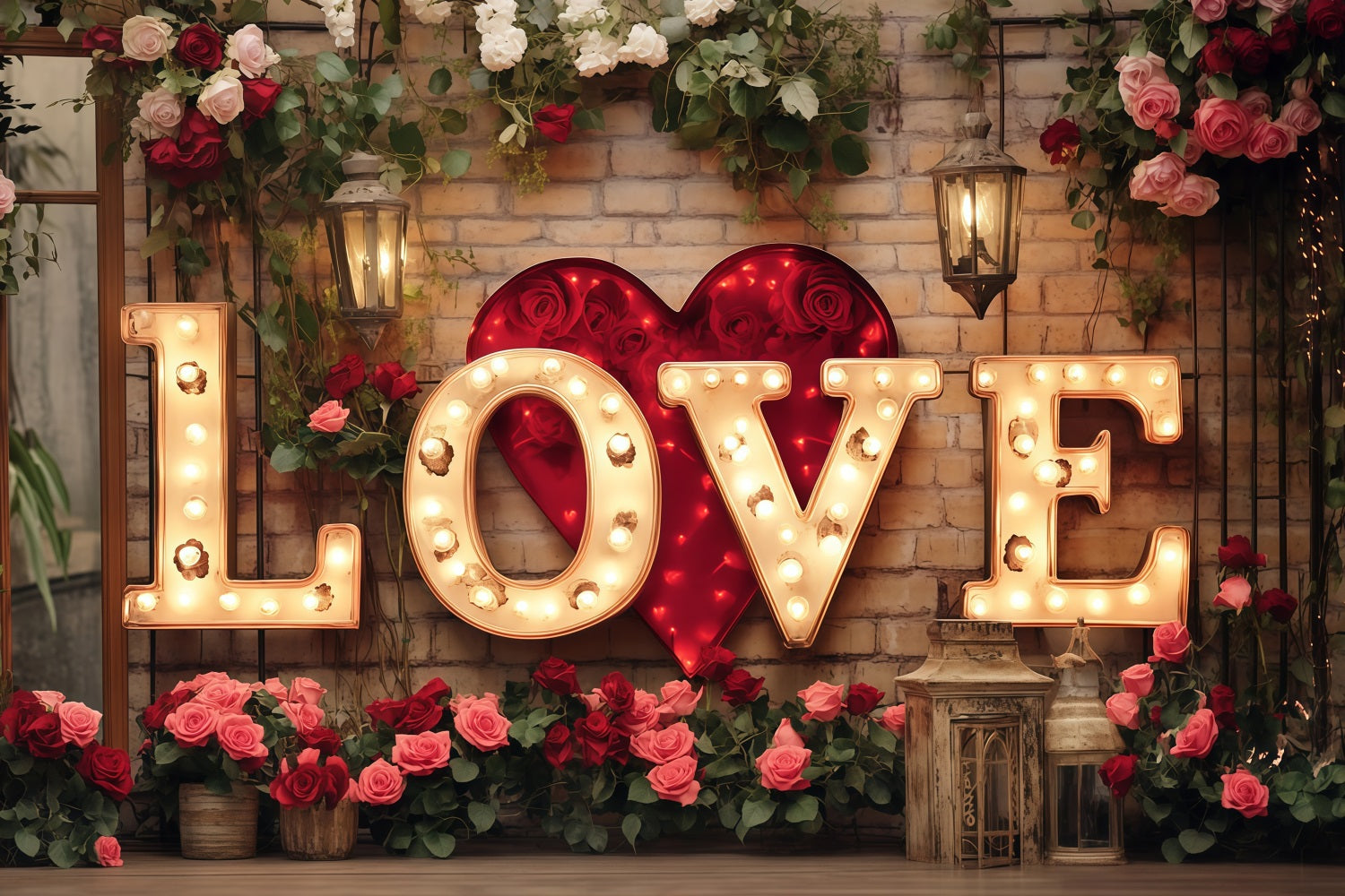 Valentine's Day Backdrop Glitter Love Light Flower Valentines Backdrop MRR11-119