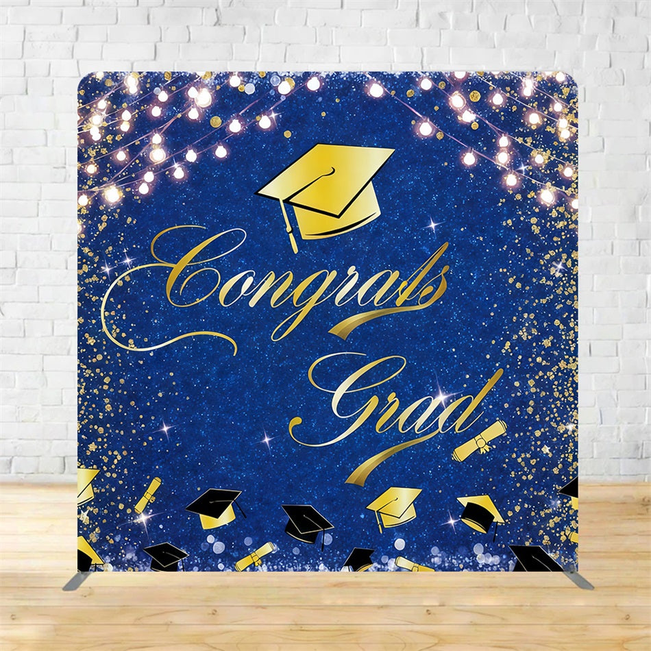 Square Backdrop Blue Glitter Congrats Graduation Backdrop MRR11-30