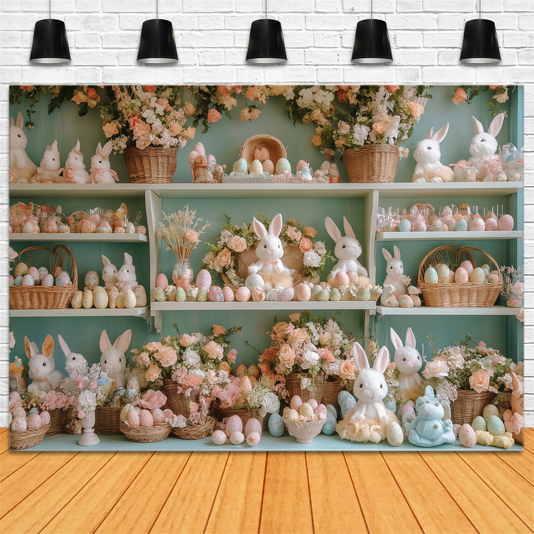 Easter Bunny Backdrop Floral Shelf Arrangement Easter Backdrops MRR11-73