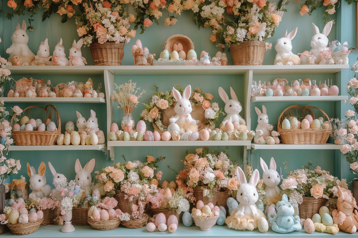 Easter Bunny Backdrop Floral Shelf Arrangement Easter Backdrops MRR11-73