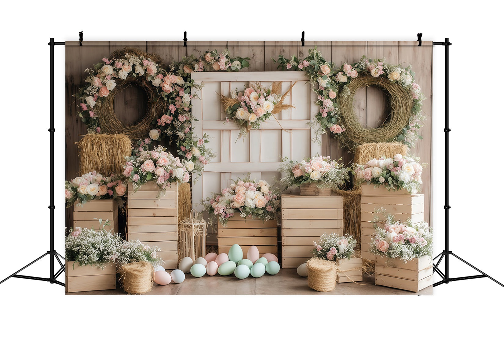 Easter Egg Backdrop Rustic Floral Arrangement Easter Picture Backdrops MRR11-75