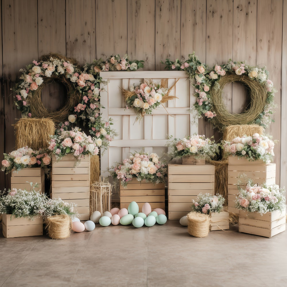 Easter Egg Backdrop Rustic Floral Arrangement Easter Picture Backdrops MRR11-75