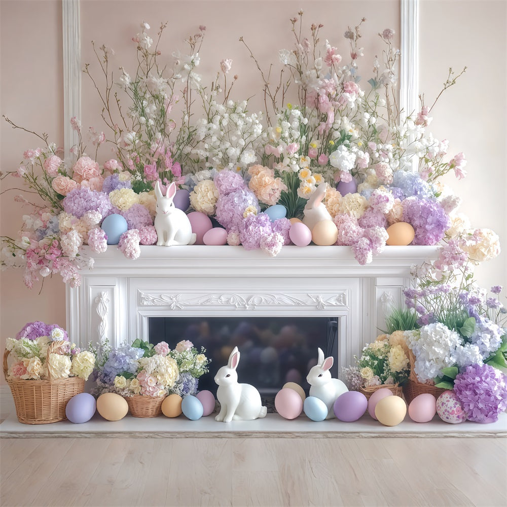 Easter Bunny Photo Backdrop Pastel Floral Mantel Display Easter Backdrop MRR11-82