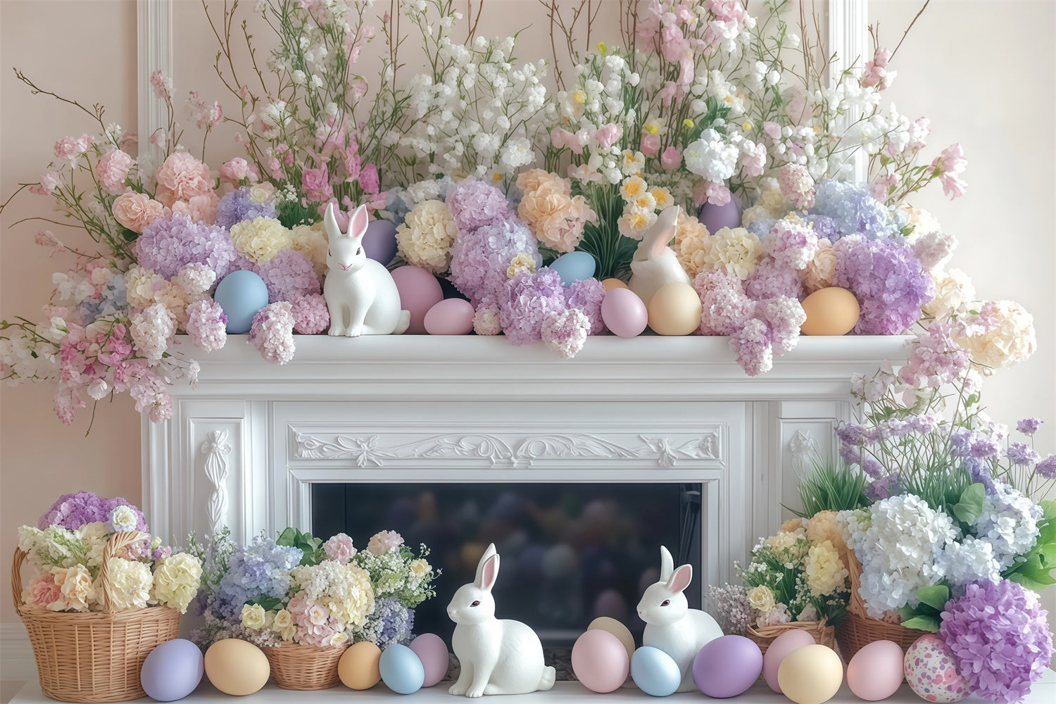 Easter Bunny Photo Backdrop Pastel Floral Mantel Display Easter Backdrop MRR11-82