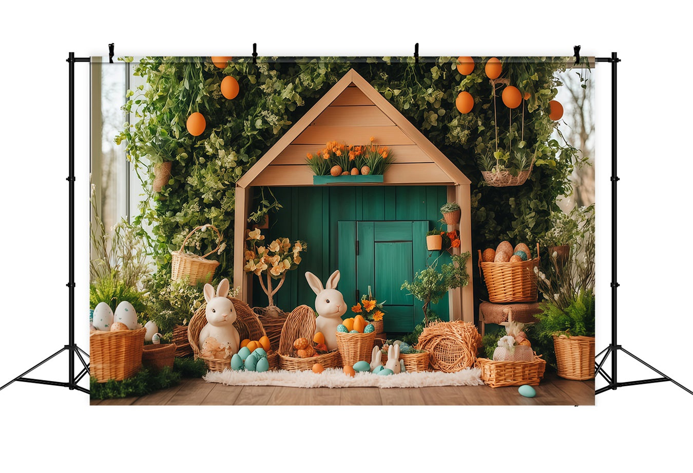 Easter Backdrops Pastel Cottage Bunny Easter Photo Booth Backdrop MRR11-85