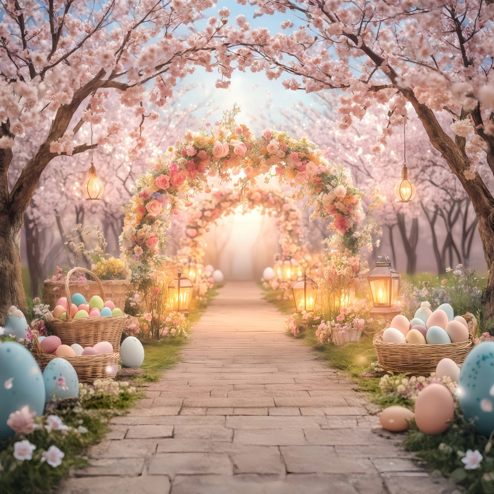 Easter Egg Hunt Backdrop Mountain Garden Floral Arch Easter Backdrop MRR11-87