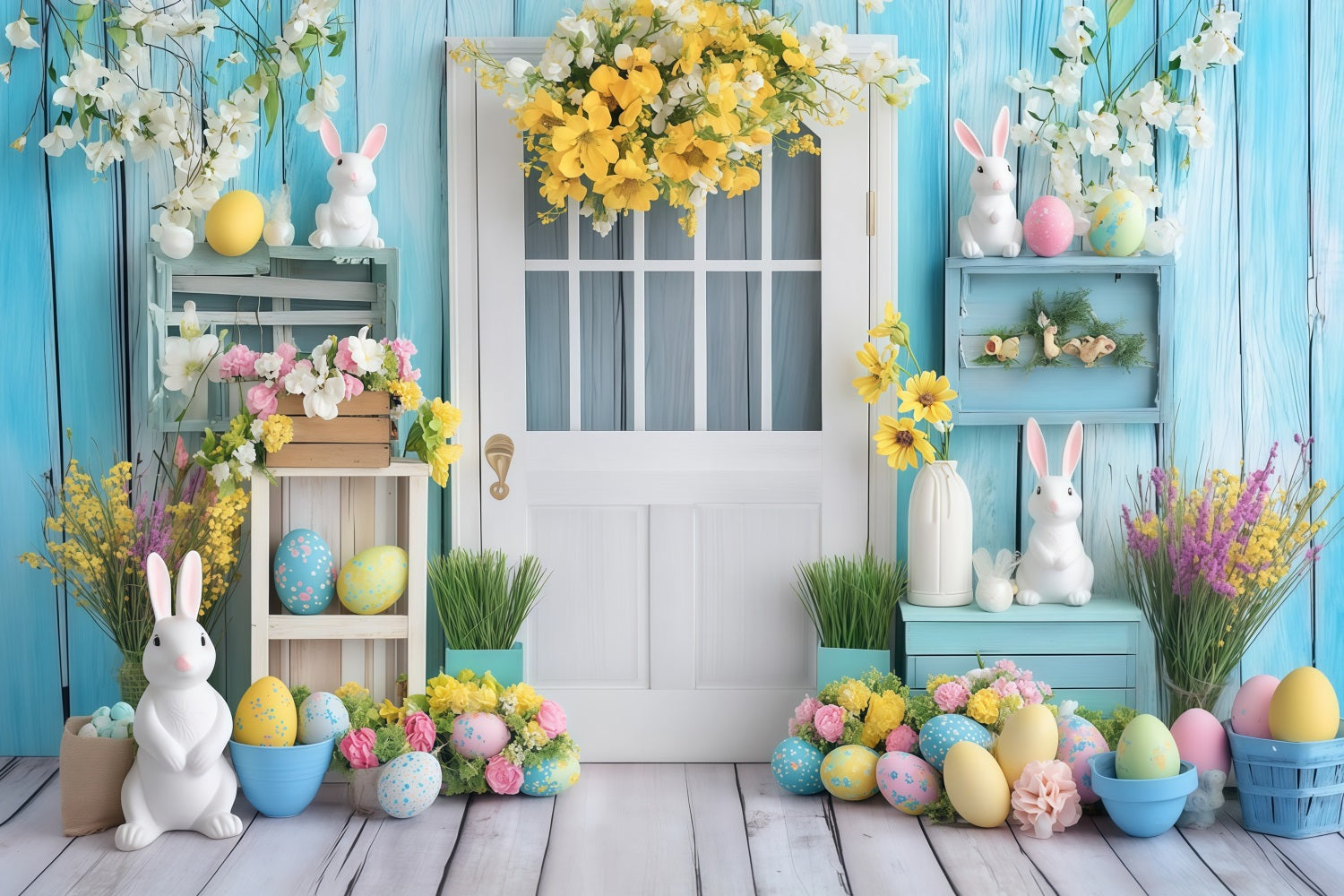 Easter Photography Backdrops Vintage Door Floral Easter Egg Backdrop MRR11-90