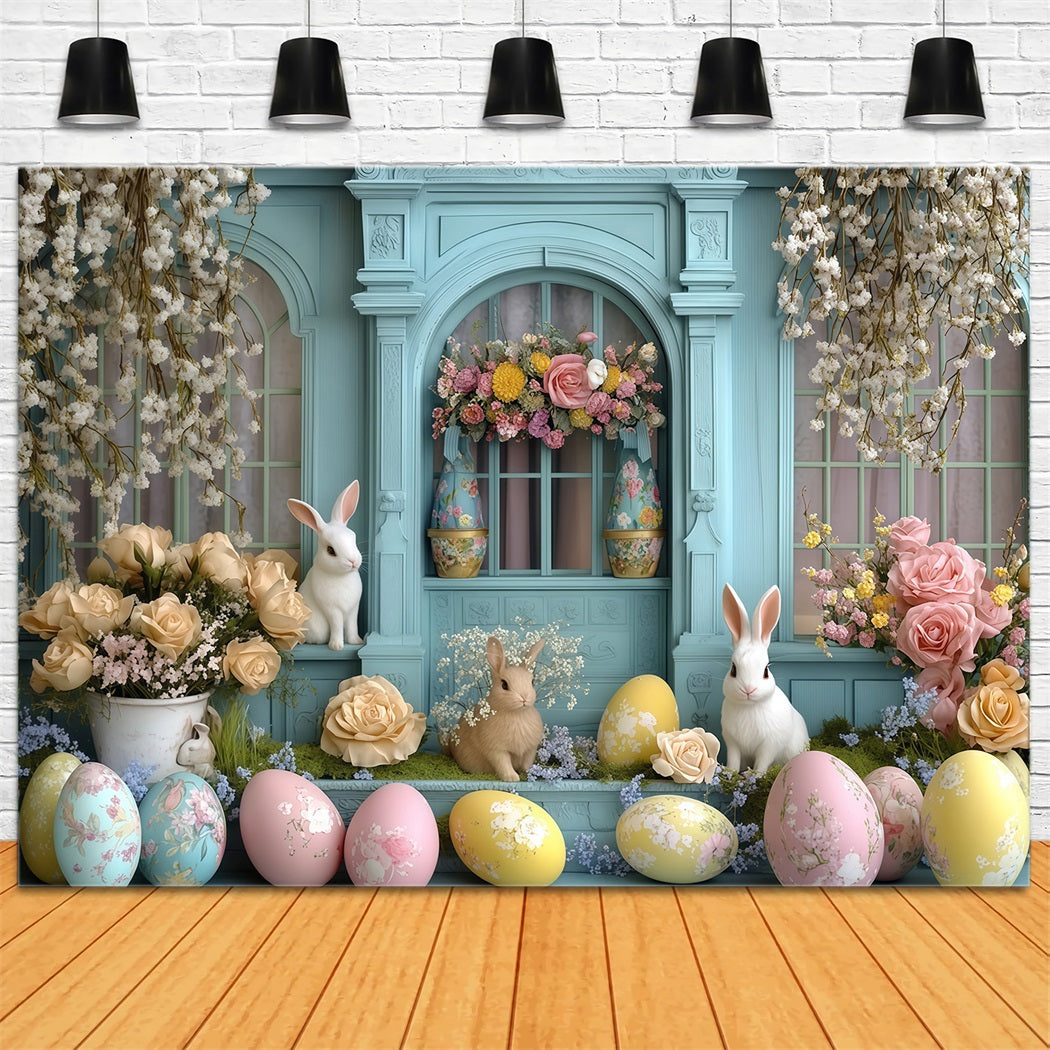 Easter Picture Backdrops Rustic Tulip Cottage Door Bunny Backdrop MRR11-92