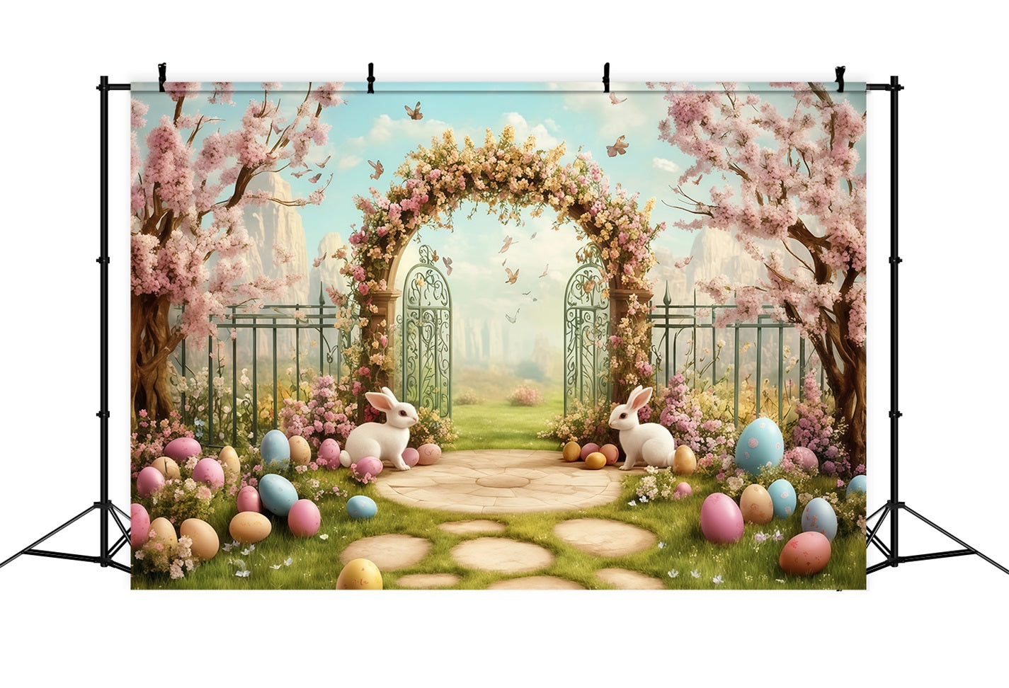 Easter Photo Backdrop Ideas Mint Floral Bunny Entry Easter Backdrop MRR11-93