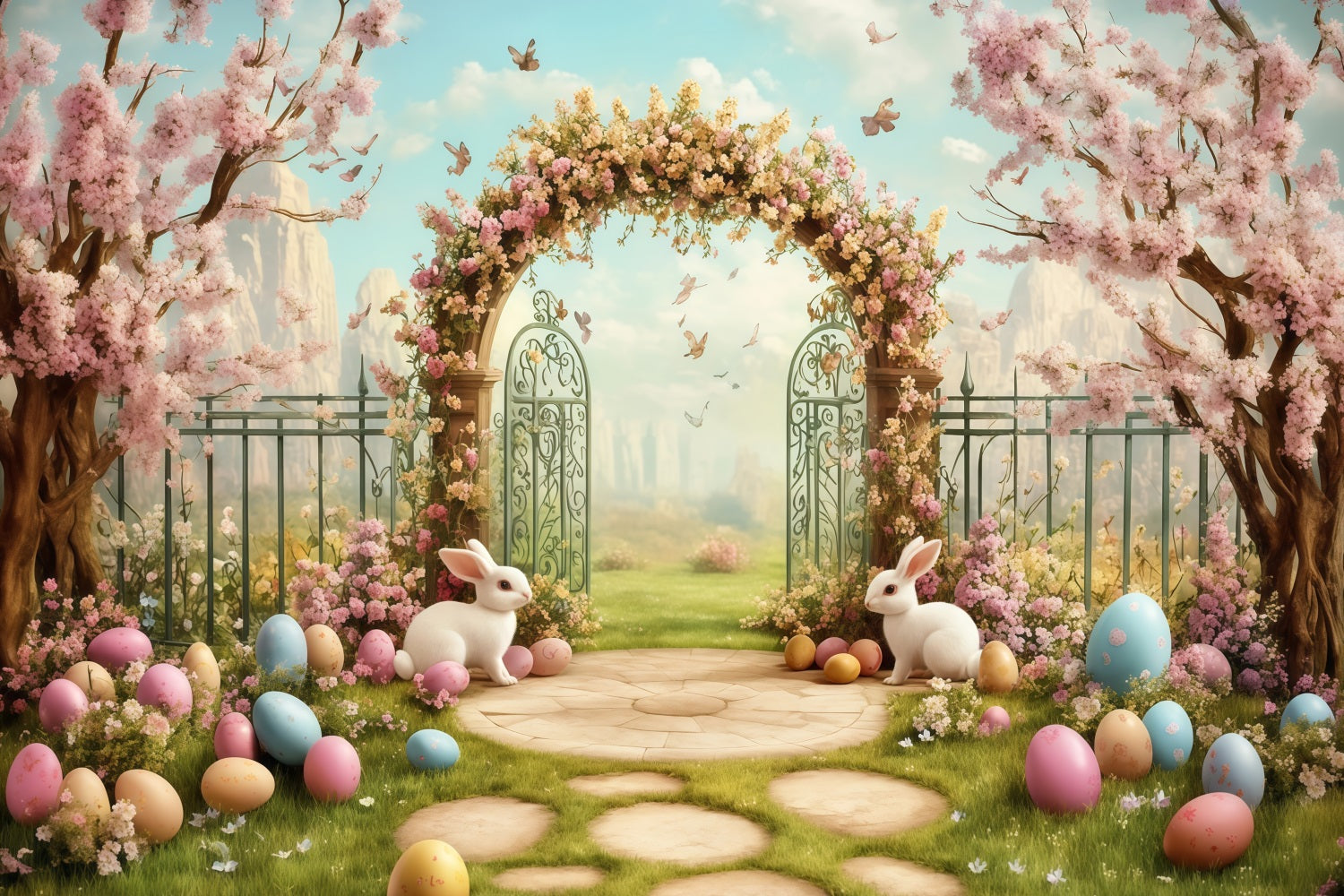 Easter Photo Backdrop Ideas Mint Floral Bunny Entry Easter Backdrop MRR11-93