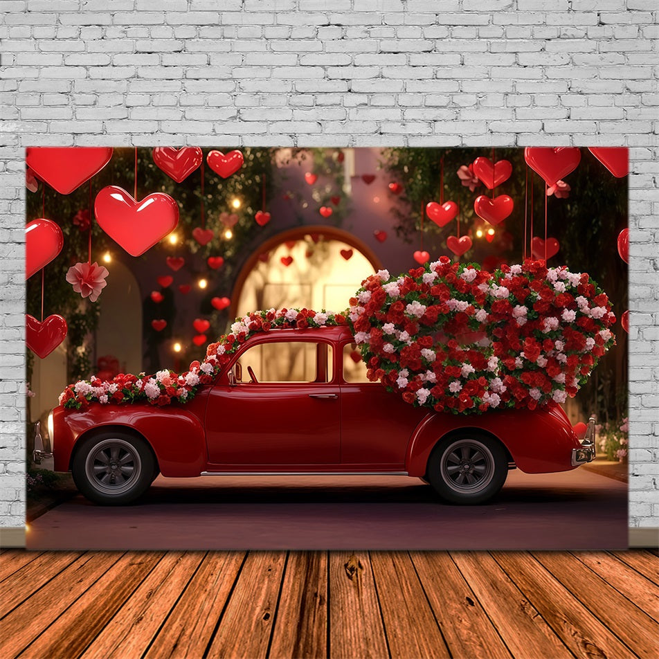 Valentines Day Backdrop Red Vintage Love Car Valentines Backdrop MRR11-98