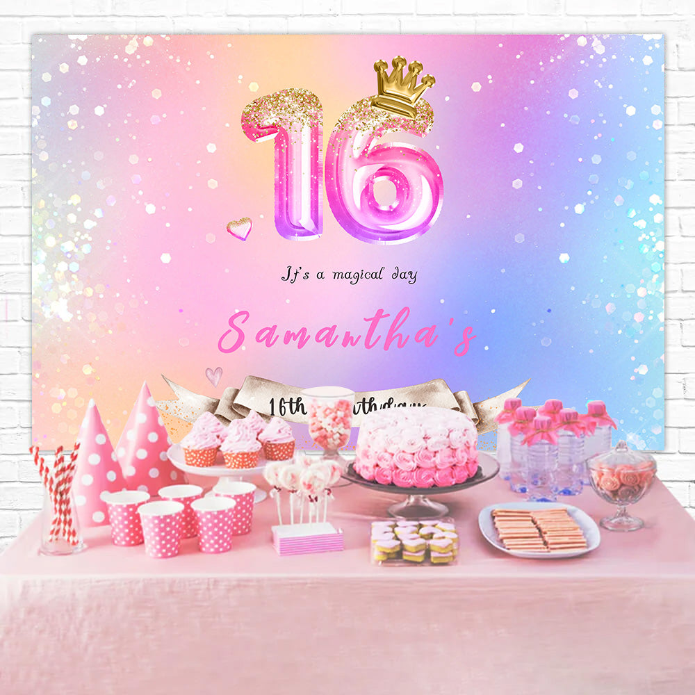 Customized Birthday Backdrop Sweet 16 Crown Balloon Backdrop MRR3-1