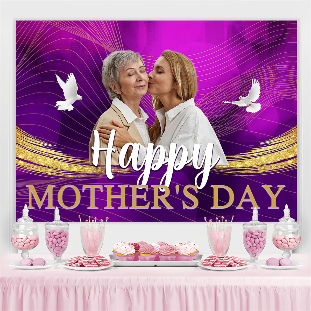 Mothers Day Backdrop Dove Royal Purple Personalized Backdrop MRR3-100