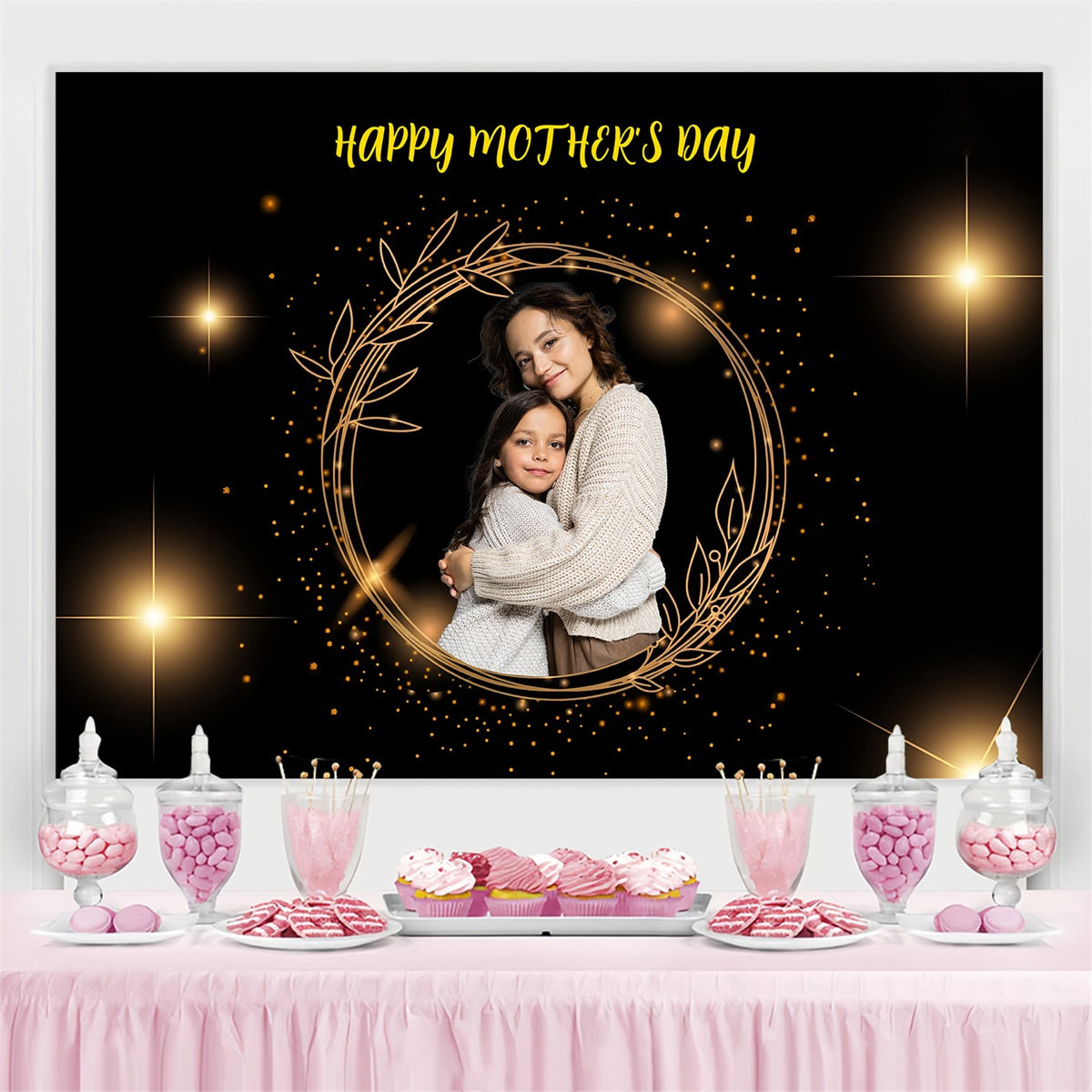 Mothers Day Photo Backdrop Golden Glow Personalized Backdrop MRR3-101