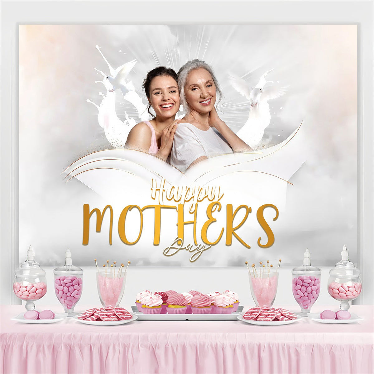 Mothers Day Backdrops Angelic White Customized Backdrop MRR3-102