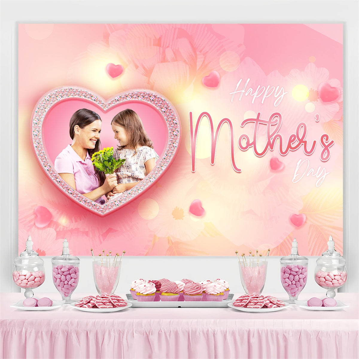 Mothers Day Backdrop Heart Frame Pink Custom Backdrop MRR3-103